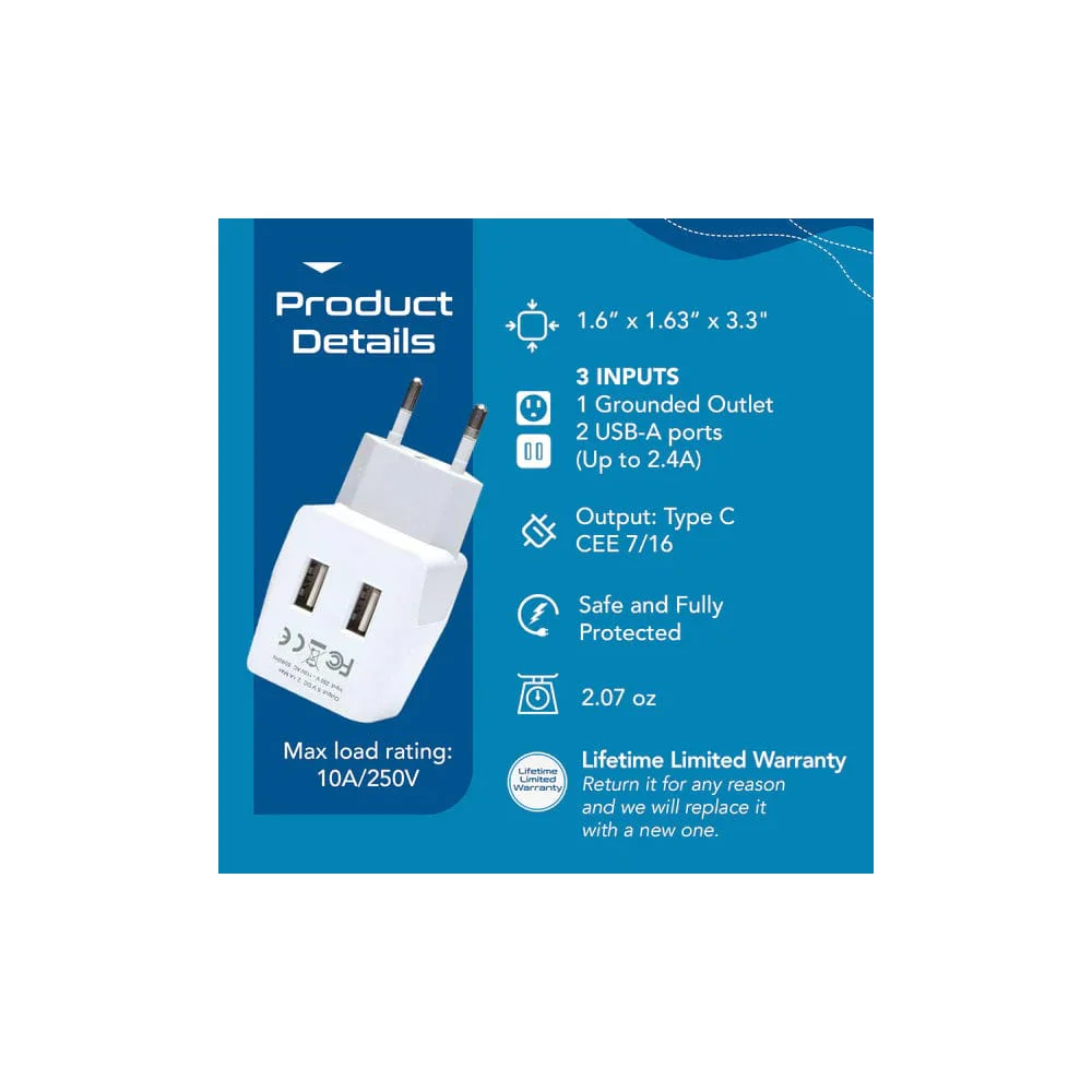 Ceptics European Travel Adapter - Type C - Dual USB (CTU-9C) - Image 4