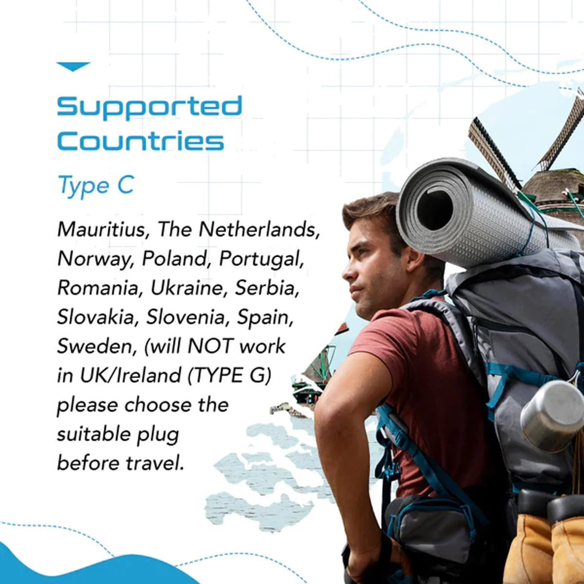 European Travel Plug Adapter - Type C - 5 in 1 - Ultra Compact - Image 2