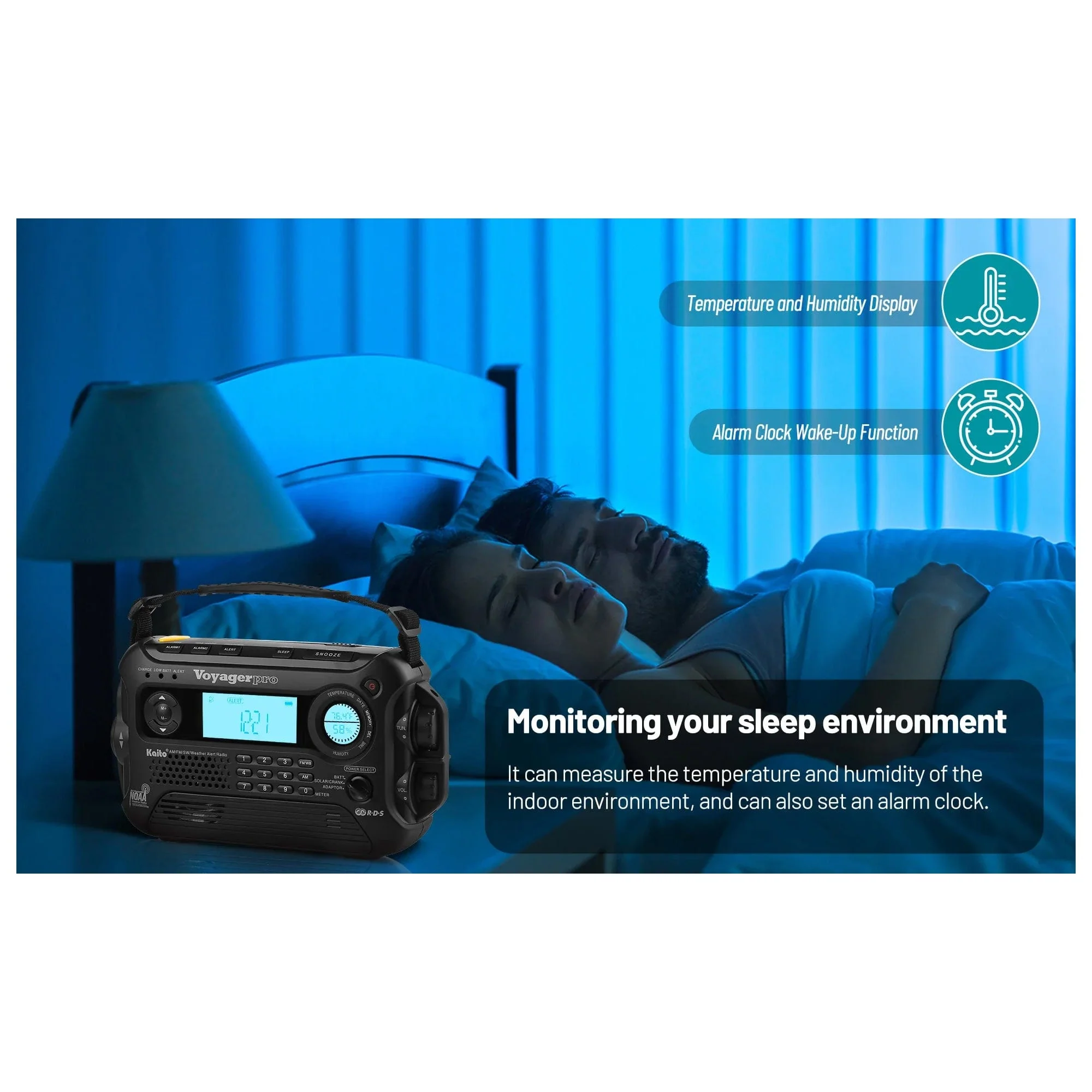 Kaito Voyager Pro KA600 Digital Solar Crank AM/FM/LW/SW NOAA Weather Radio Black - Image 4