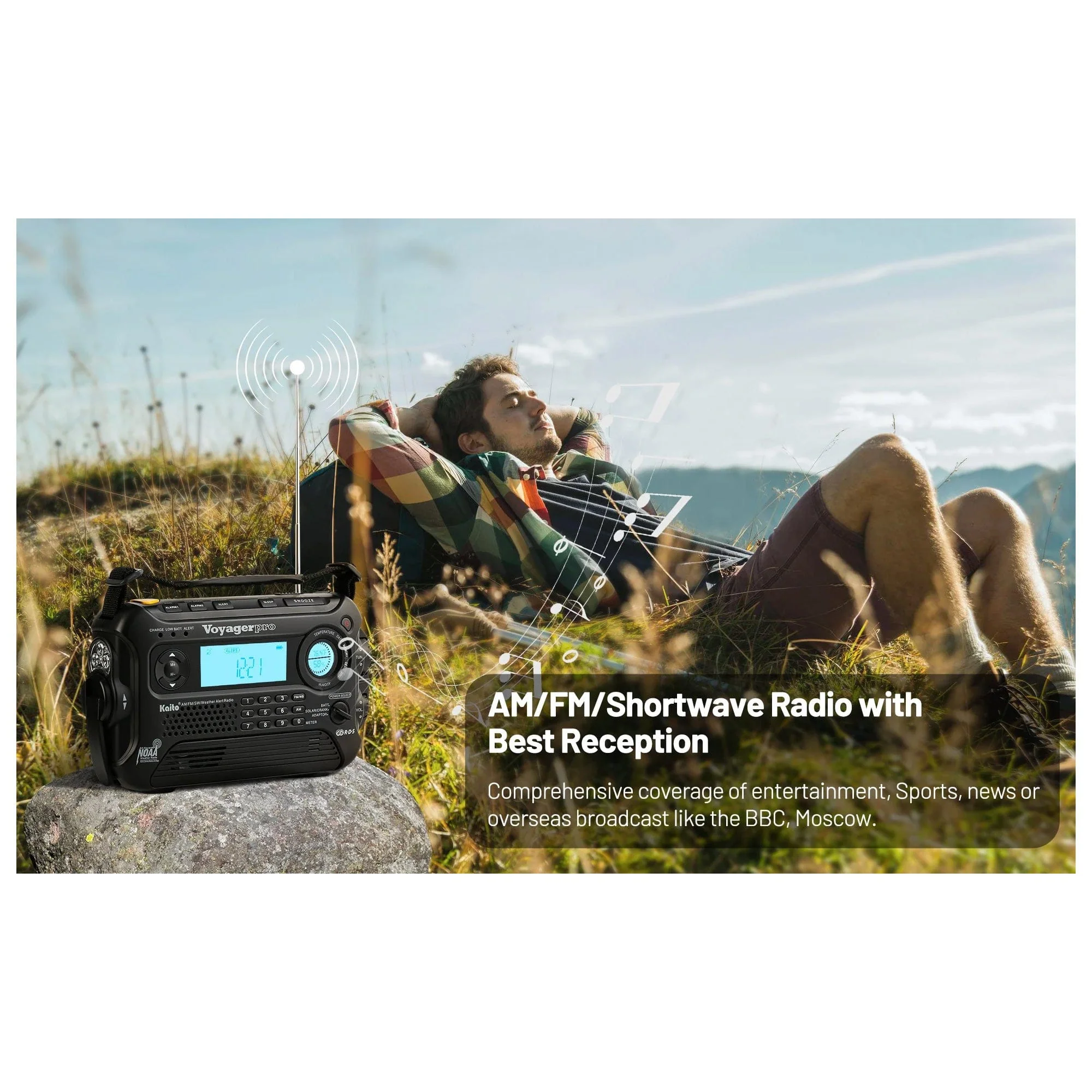 Kaito Voyager Pro KA600 Digital Solar Crank AM/FM/LW/SW NOAA Weather Radio Black - Image 7
