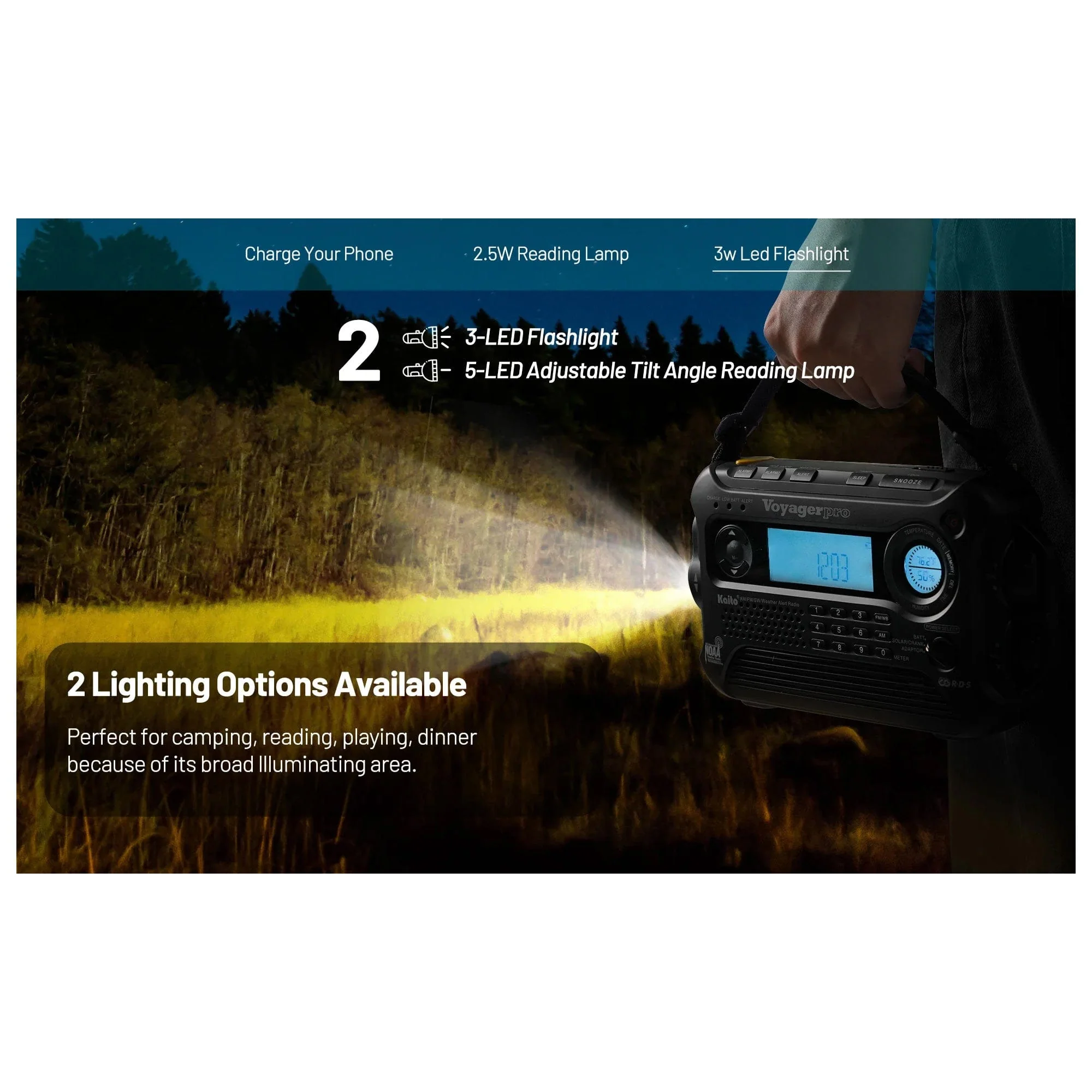 Kaito Voyager Pro KA600 Digital Solar Crank AM/FM/LW/SW NOAA Weather Radio Black - Image 8