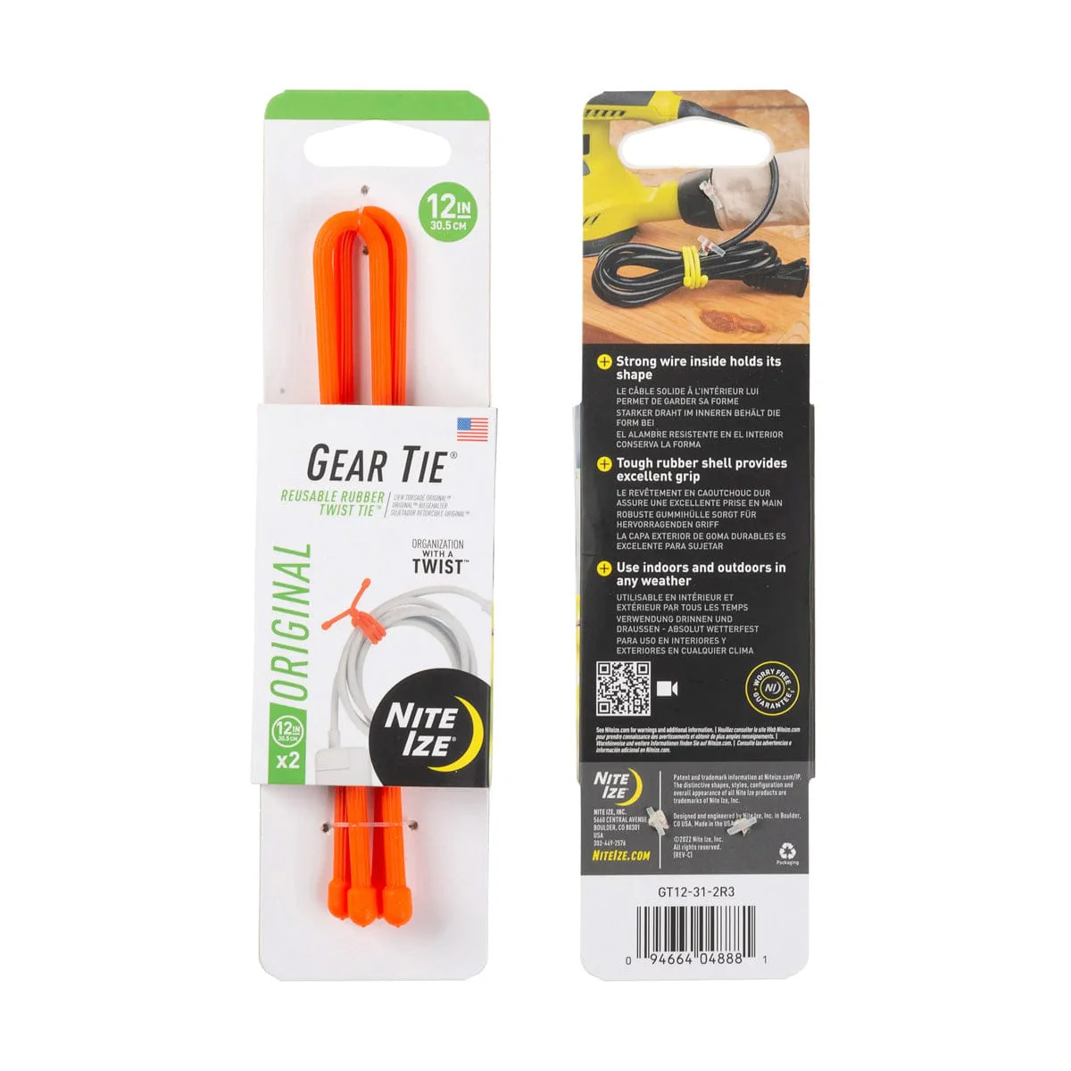 Nite Ize Gear Tie Reusable Rubber Twist Tie 12 in. - 2 Pack - Image 2