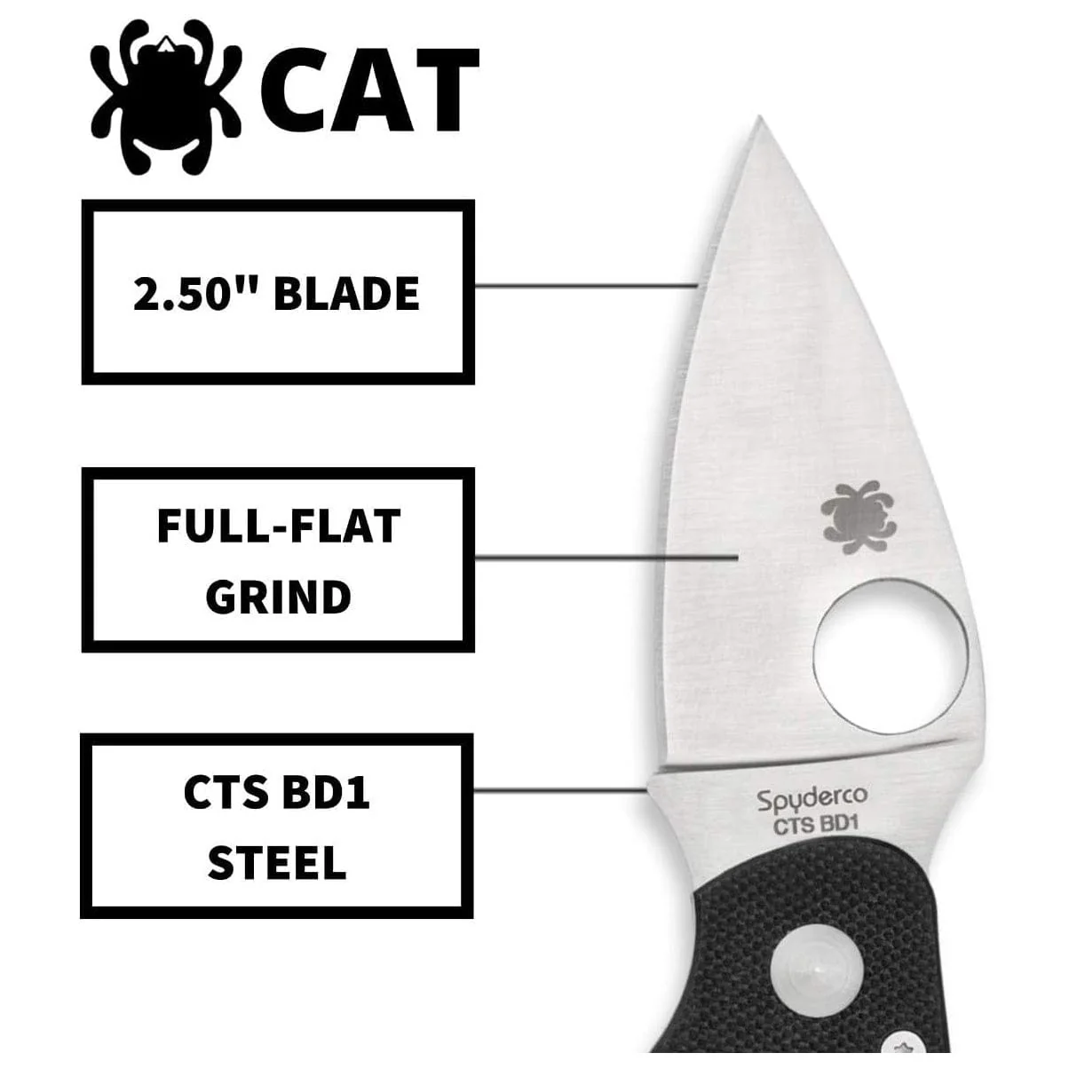Spyderco Cat Black G-10 Plain Edge - Image 3