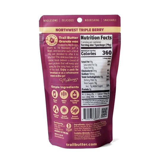 Trail Butter Triple Berry Almond Butter Granola - Lil' Crunch 2.8 oz Bag - Image 2