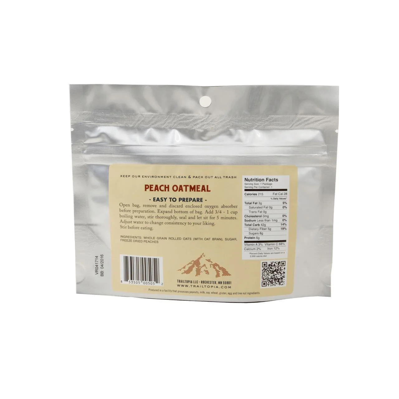 Trailtopia Adventure Food Peach Oatmeal - GF - Image 2
